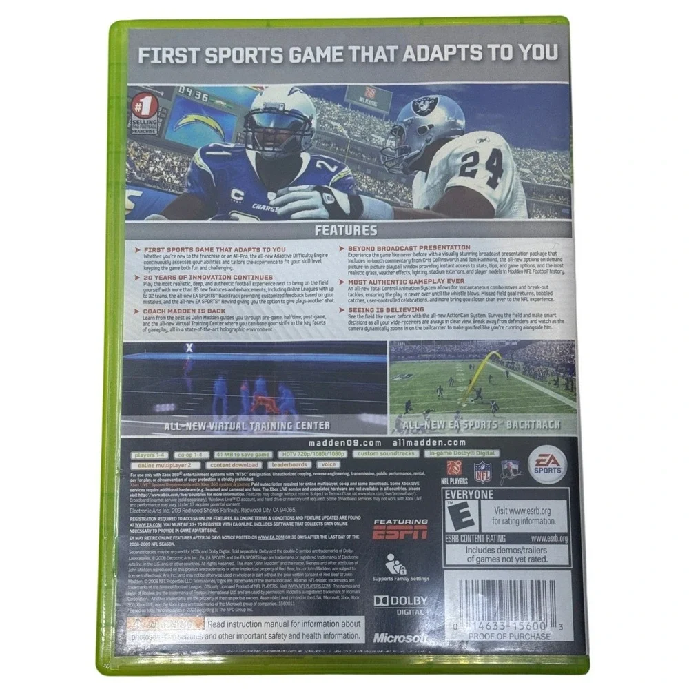 EA Sports Madden NFL 09 Xbox 360 Brett Favre Football Game with Manual